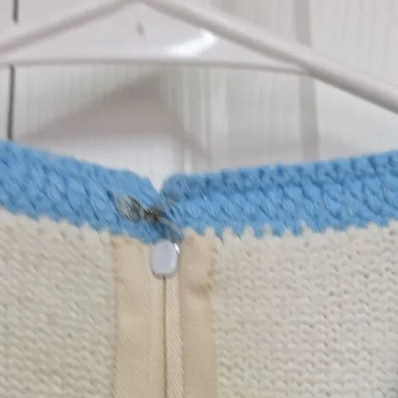 Vintage 1970s Hamton Court Tennis Skirt Cream/White And Blue Pleated Knitted NWT - Picture 6 of 10